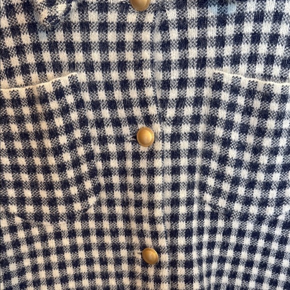 Max Studio Navy and White Checkered Fuzzy Button Up Sweater Jacket Size M Women - Picture 2 of 9